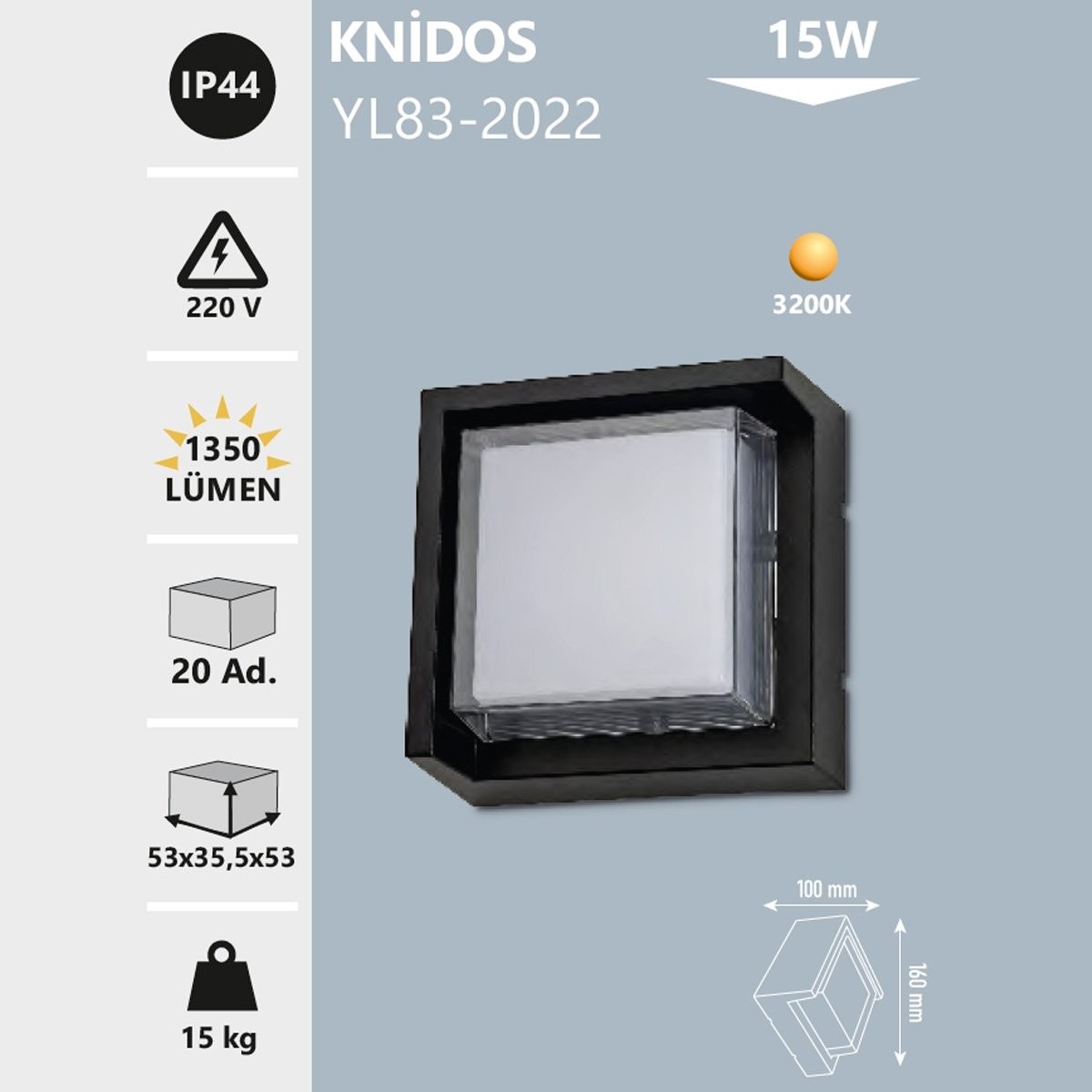 Dekoratif Aplik 15W 3200K Gün Işığı IP44 Noas Knidos YL83-2022