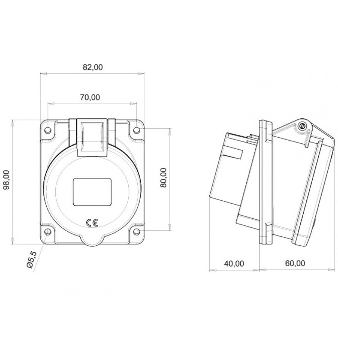 45° Eğik Makine Priz 5x32A 380V - Bemis BC1-3505-2420