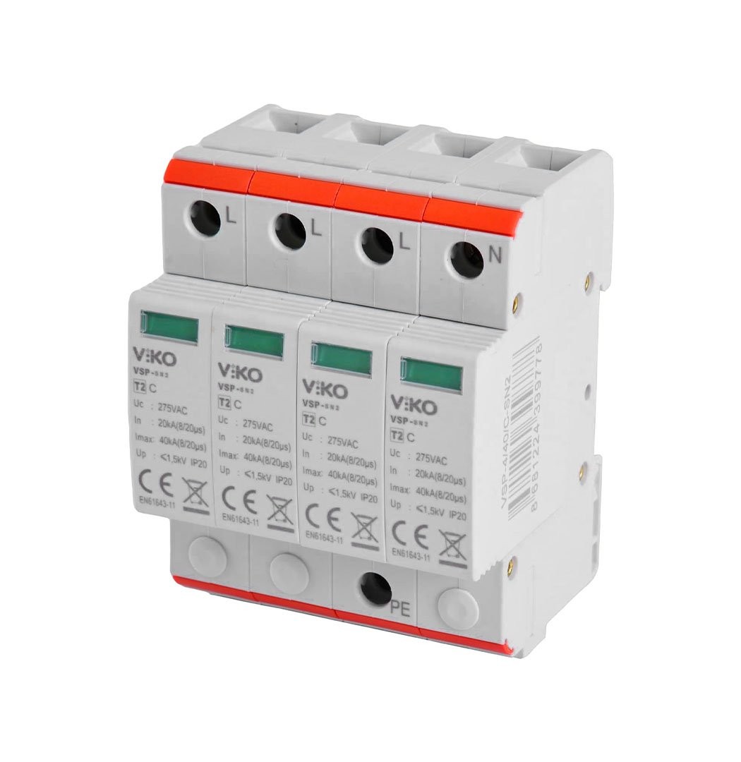 Modüler Parafudr 4 Fazlı 40kA 275V AC C Sınıfı Viko VSP-4/40/C