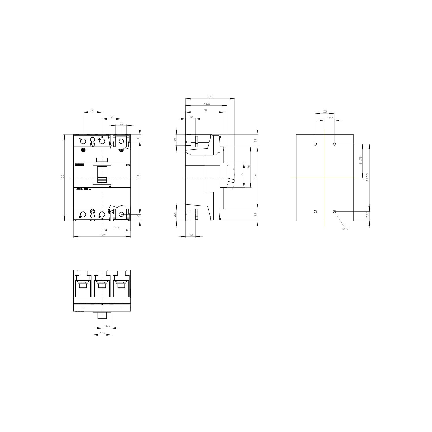 Kompakt Şalter TMŞ - 250A 25kA 3 Kutuplu - Siemens 3VM1225-3ED32-0AA0