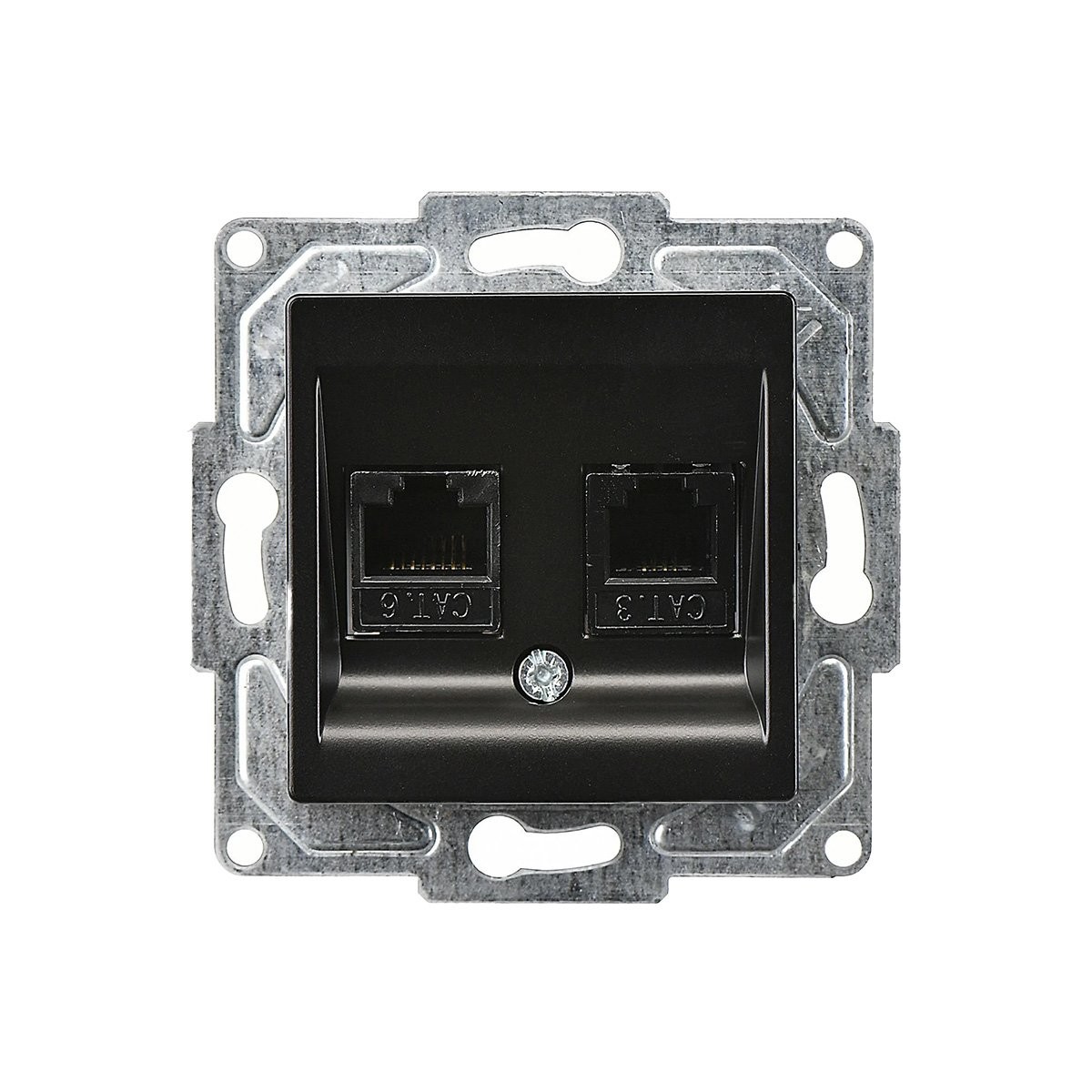 Metalik Siyah Data & Nümeris Telefon Priz Mekanizma (RJ45 Cat6+Cat3) Günsan Eqona