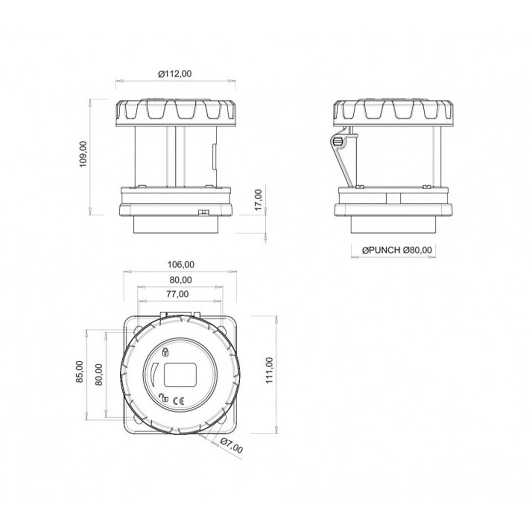 Makine Priz 5x63A 380V IP67 - Bemis BC1-4505-7413