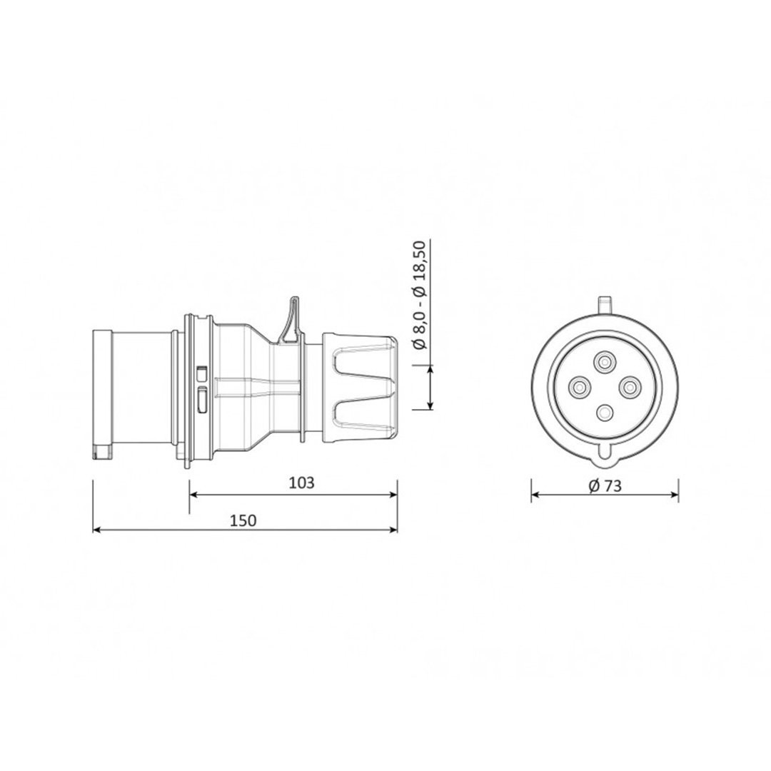 Düz Erkek Fiş 4x32A 380V - Bemis BC1-3504-2011