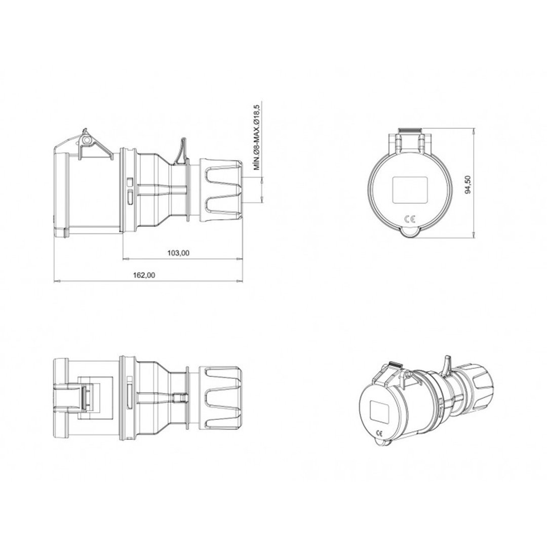 Uzatma Priz 3x32A 220V - Bemis BC1-3403-2312