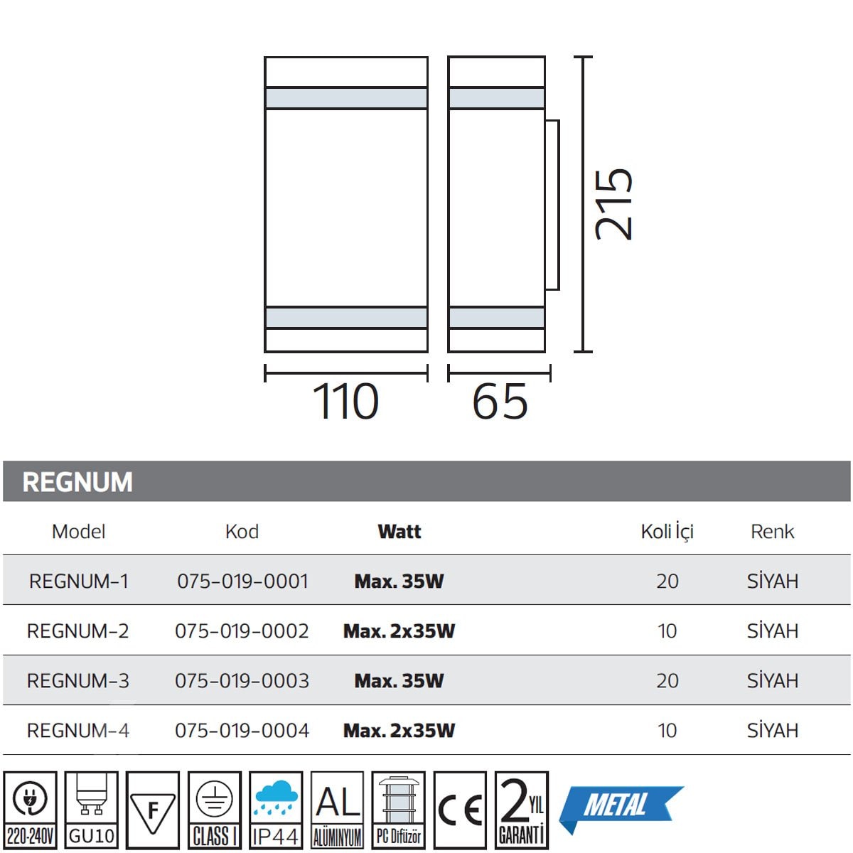 Çift Yönlü Dış Mekan LED Aplik (2xGU10 Duylu) Horoz Regnum-4 075-019-0004