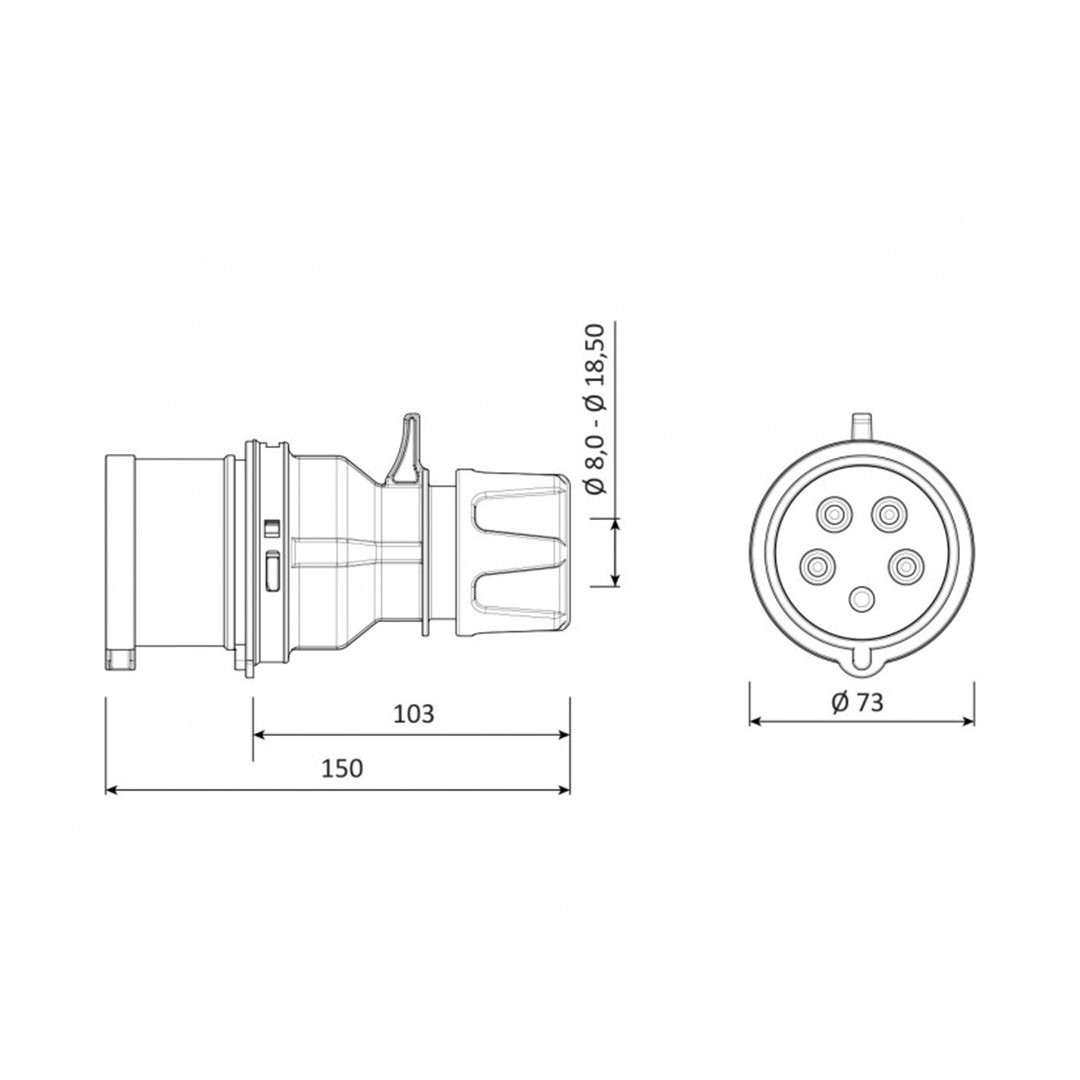 Düz Erkek Fiş 5x32A 380V - Bemis BC1-3505-2011