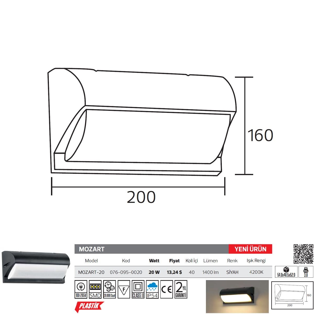 Dış Mekan LED Aplik 20W 3000K Horoz Mozart 076-095-0020