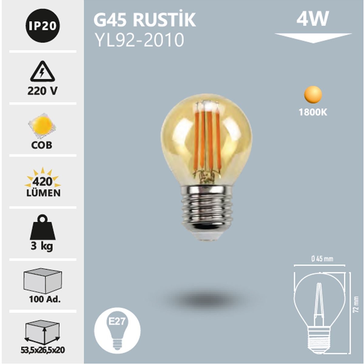 LED Rustik Ampul G45 4W Amber Noas YL92-2010