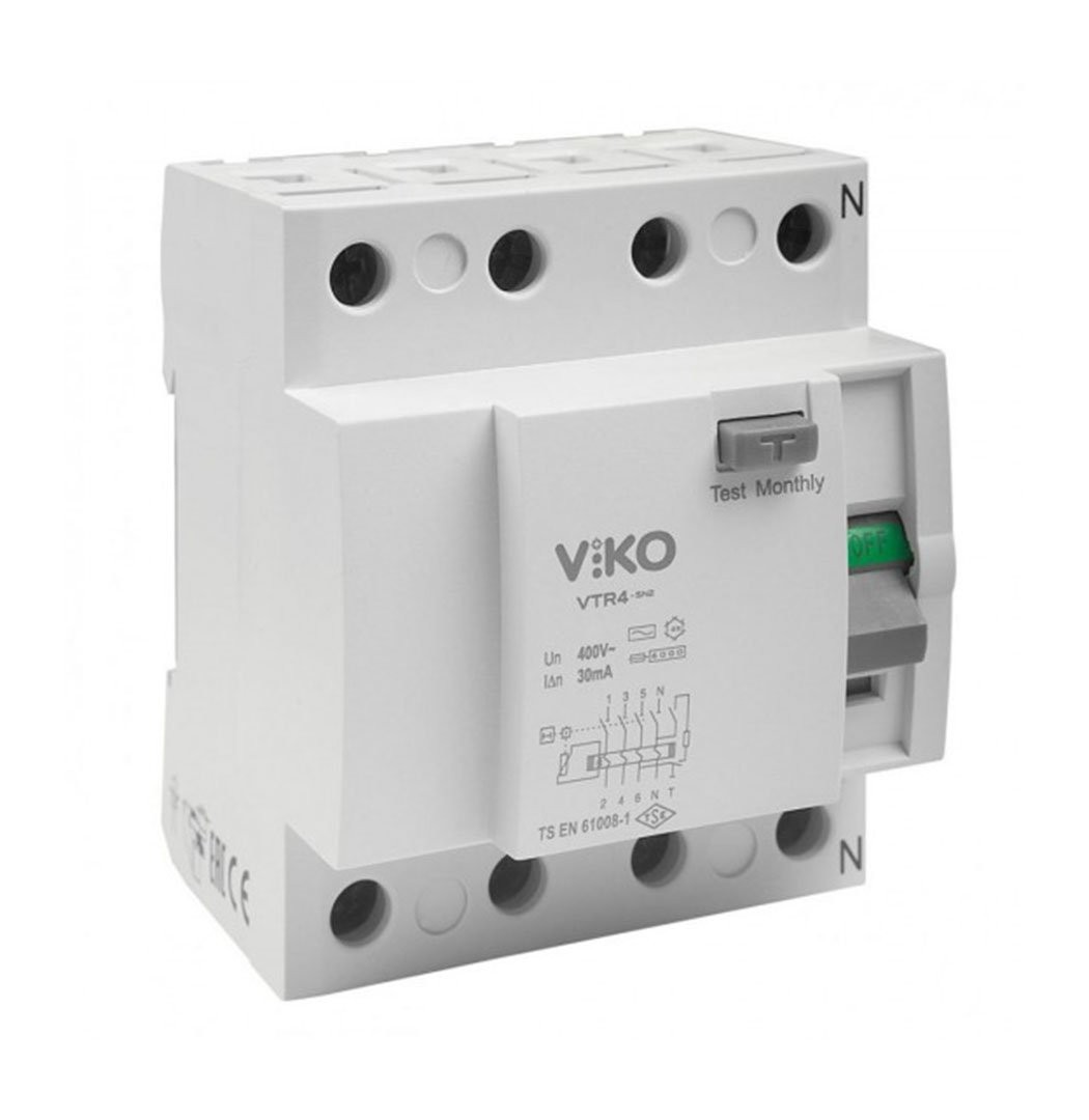 Kaçak Akım Rölesi AC Tipi 25A 4 Fazlı 300mA 6kA Viko VTR4-25300