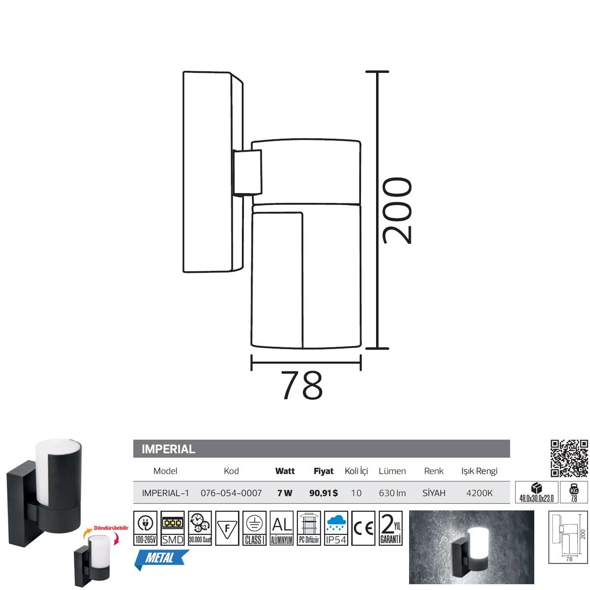 Dış Mekan LED Aplik 7W 4200K Horoz Imperial 076-054-0007