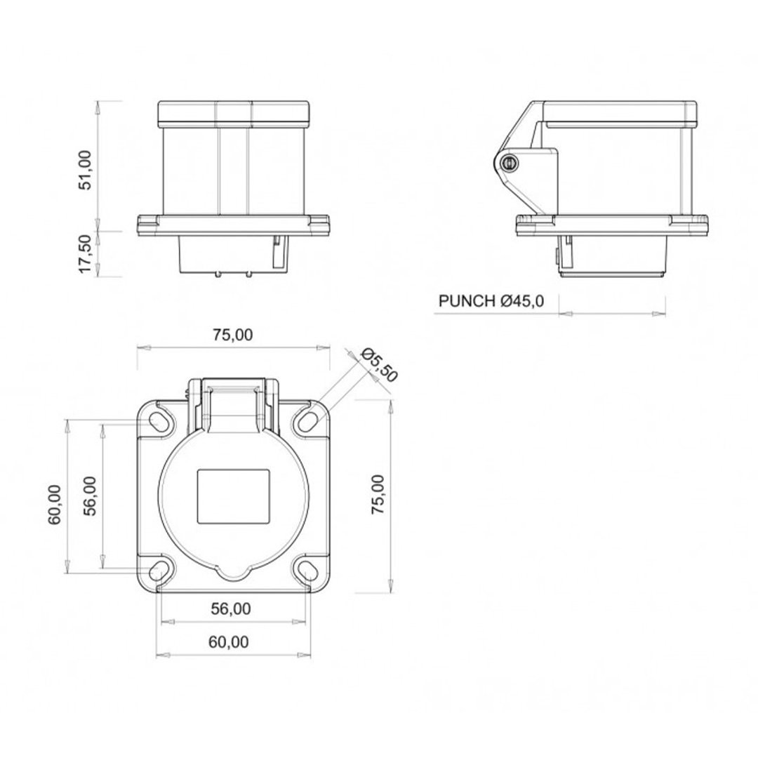 Makine Priz 4x16A 380V - Bemis BC1-1504-2413