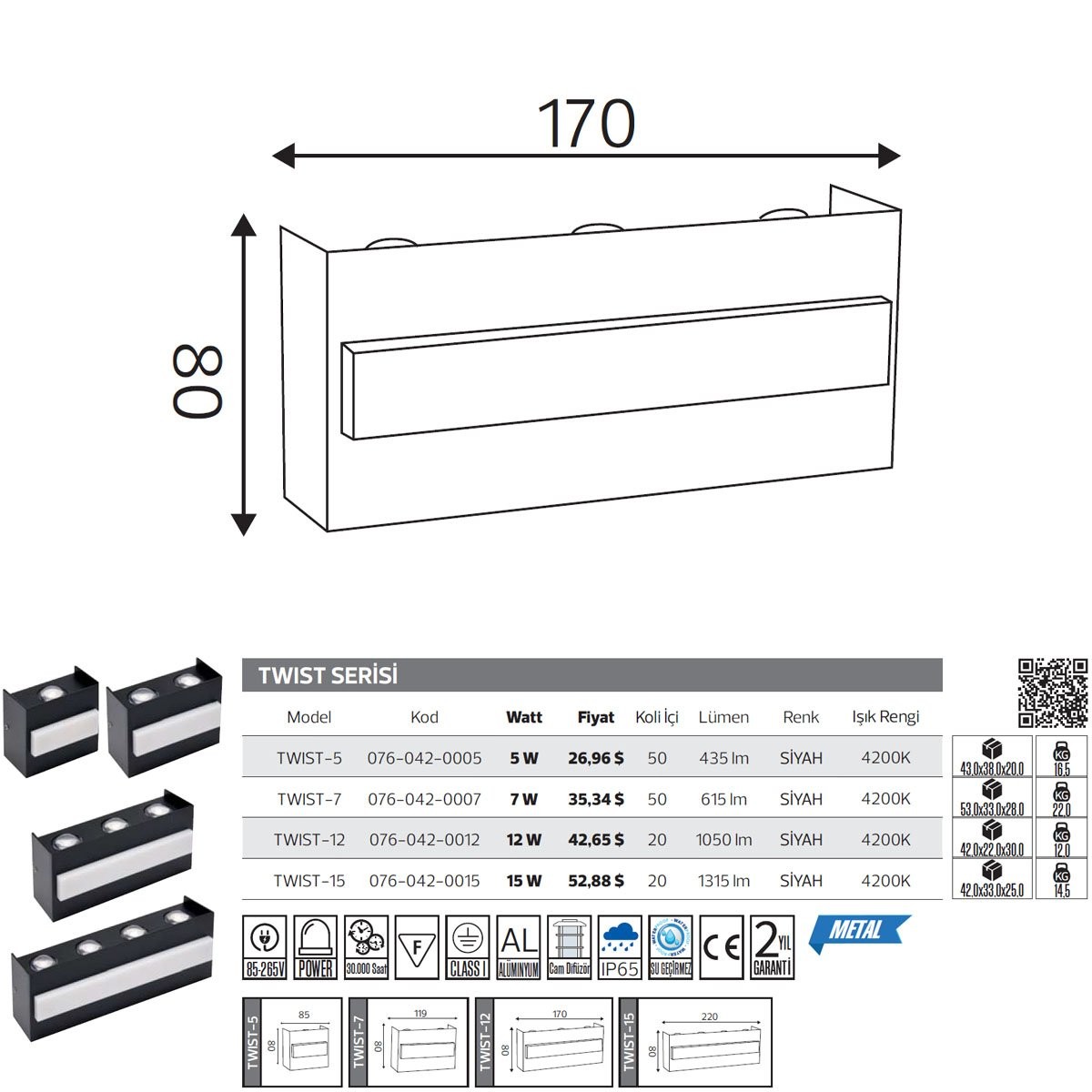 Dış Mekan LED Aplik 12W 4200K Horoz Twist 076-042-0012