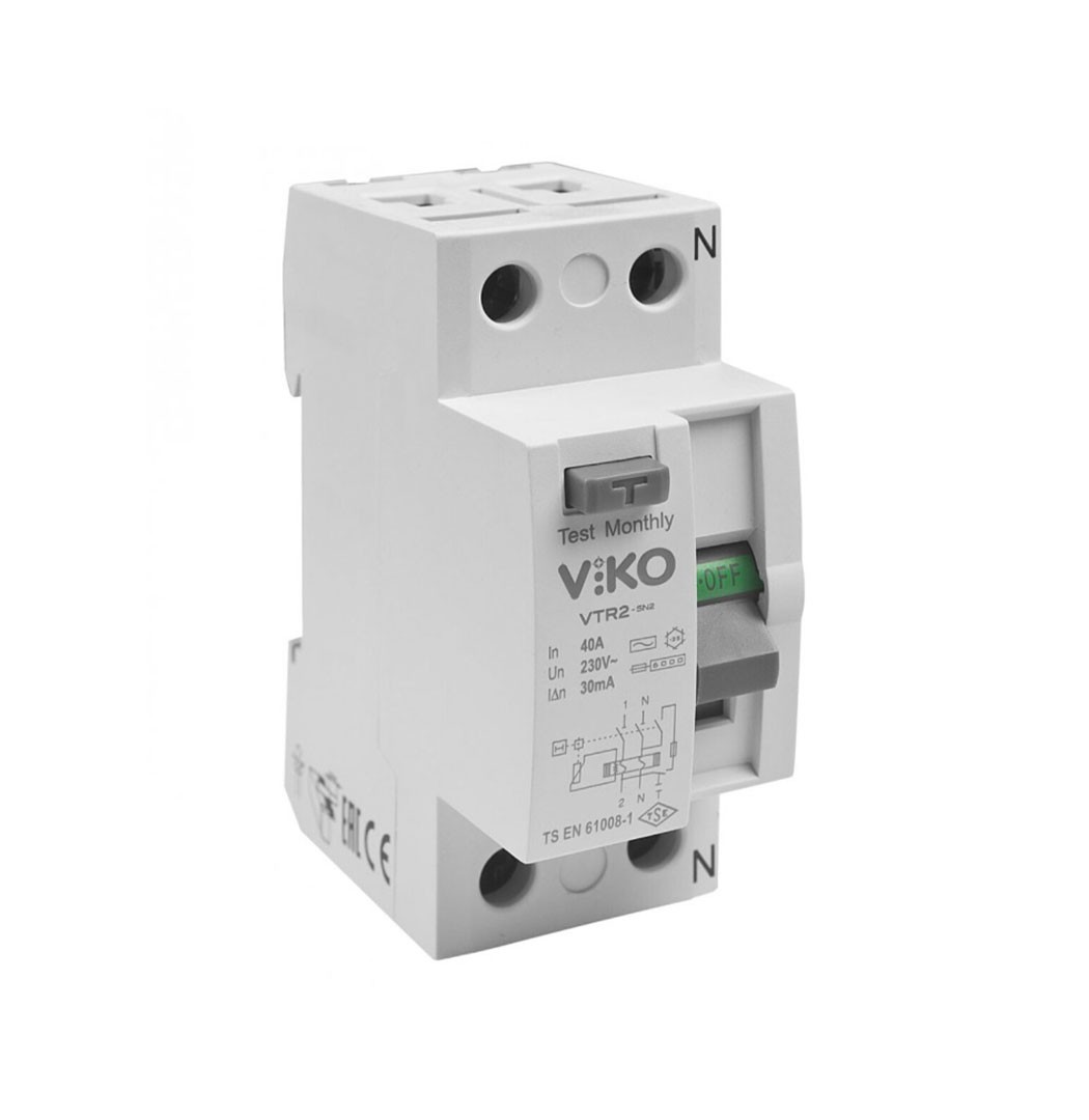 Kaçak Akım Rölesi AC Tipi 40A 2 Fazlı 30mA 6kA Viko VTR2-4030