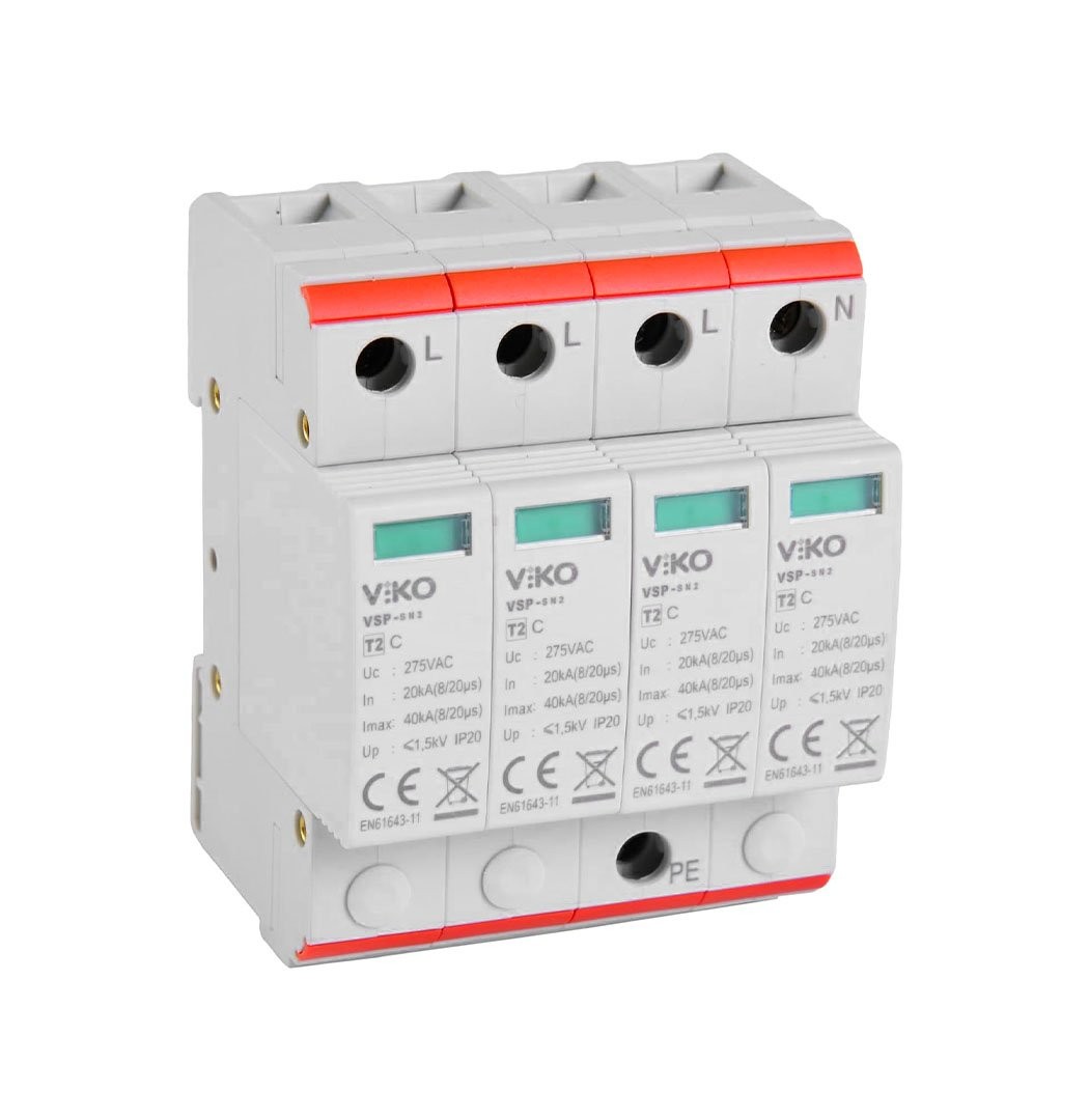 Modüler Parafudr 4 Fazlı 50kA 275V AC B+C Sınıfı Viko VSP-4/50/B+C