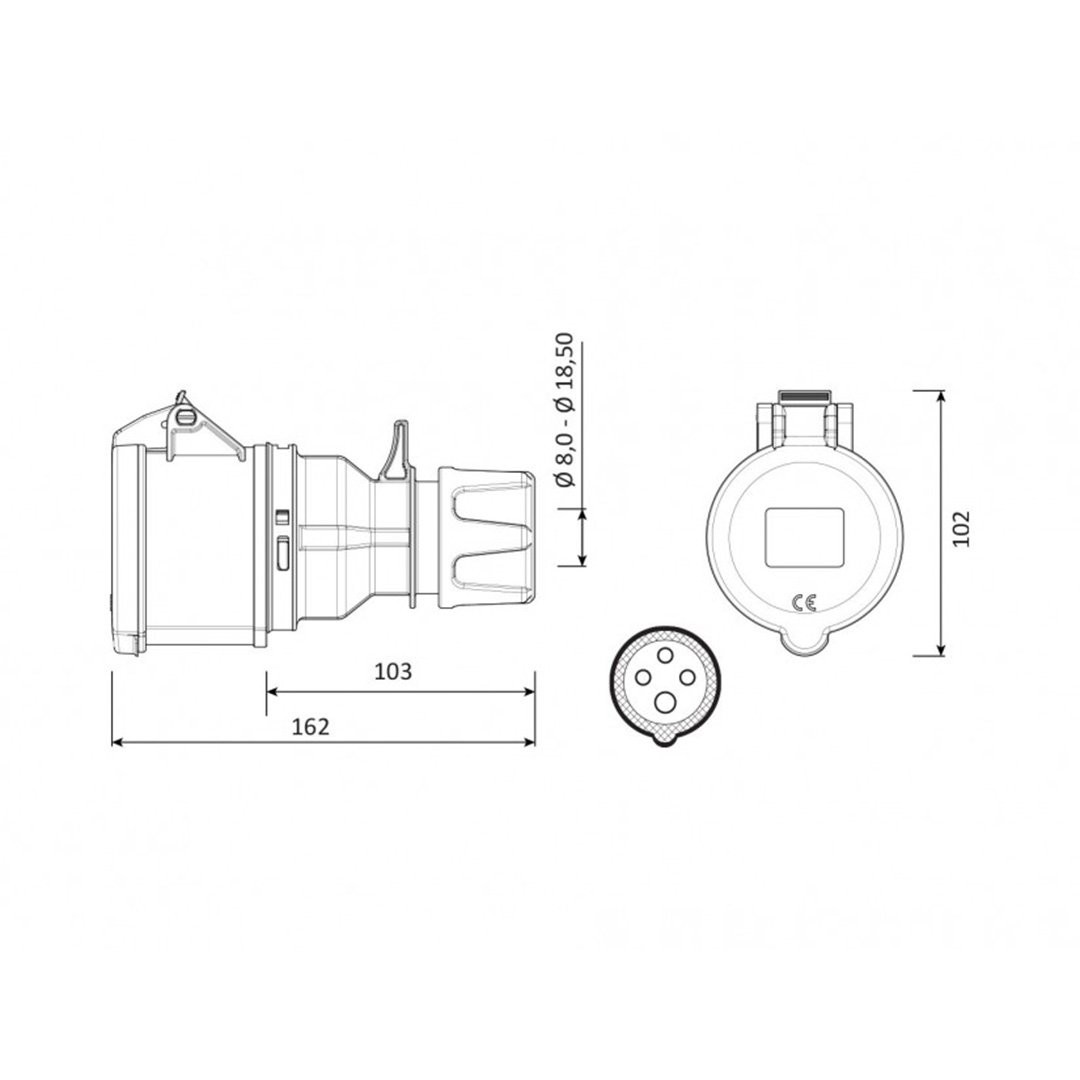 Uzatma Priz 4x32A 380V - Bemis BC1-3504-2312