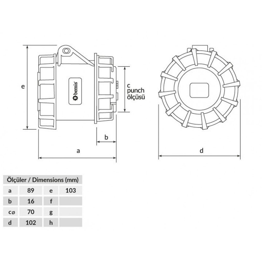 Somunlu Makine Priz 5x32A 380V - Bemis BC1-3505-7440