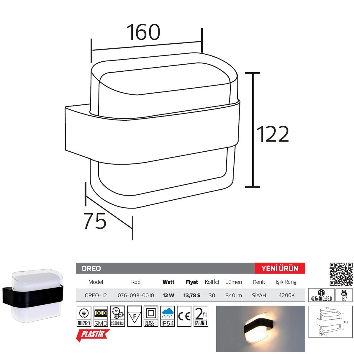Dış Mekan LED Aplik 12W 3000K Horoz Oreo 076-093-0010