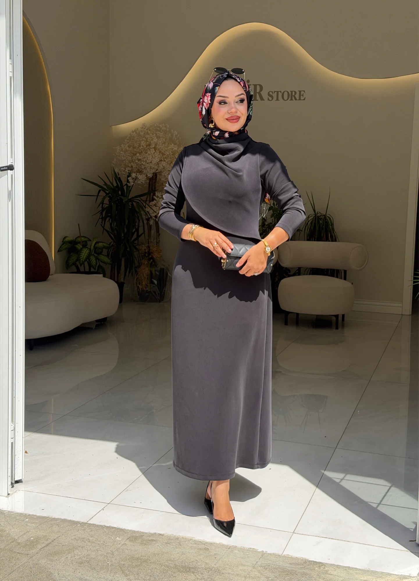 DRAPE YAKA ELBİSE