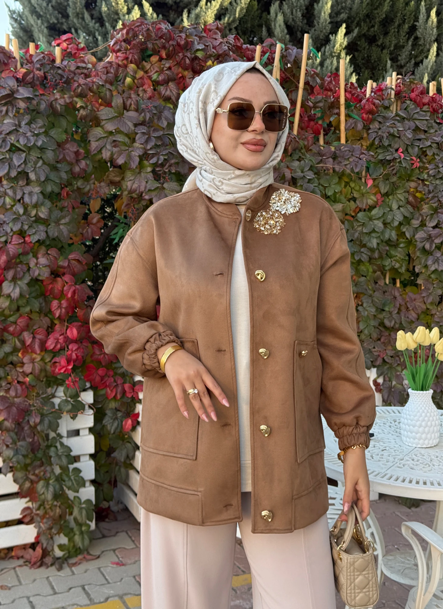 TAŞLI SÜET BOMBER CEKET