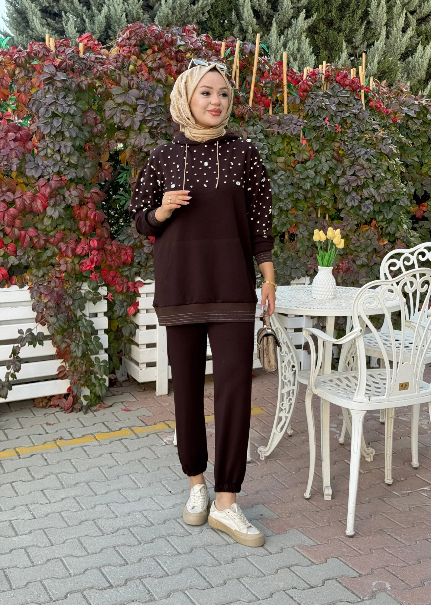 KAPŞONLU TAŞLI İPEK BAMBU TAKIM