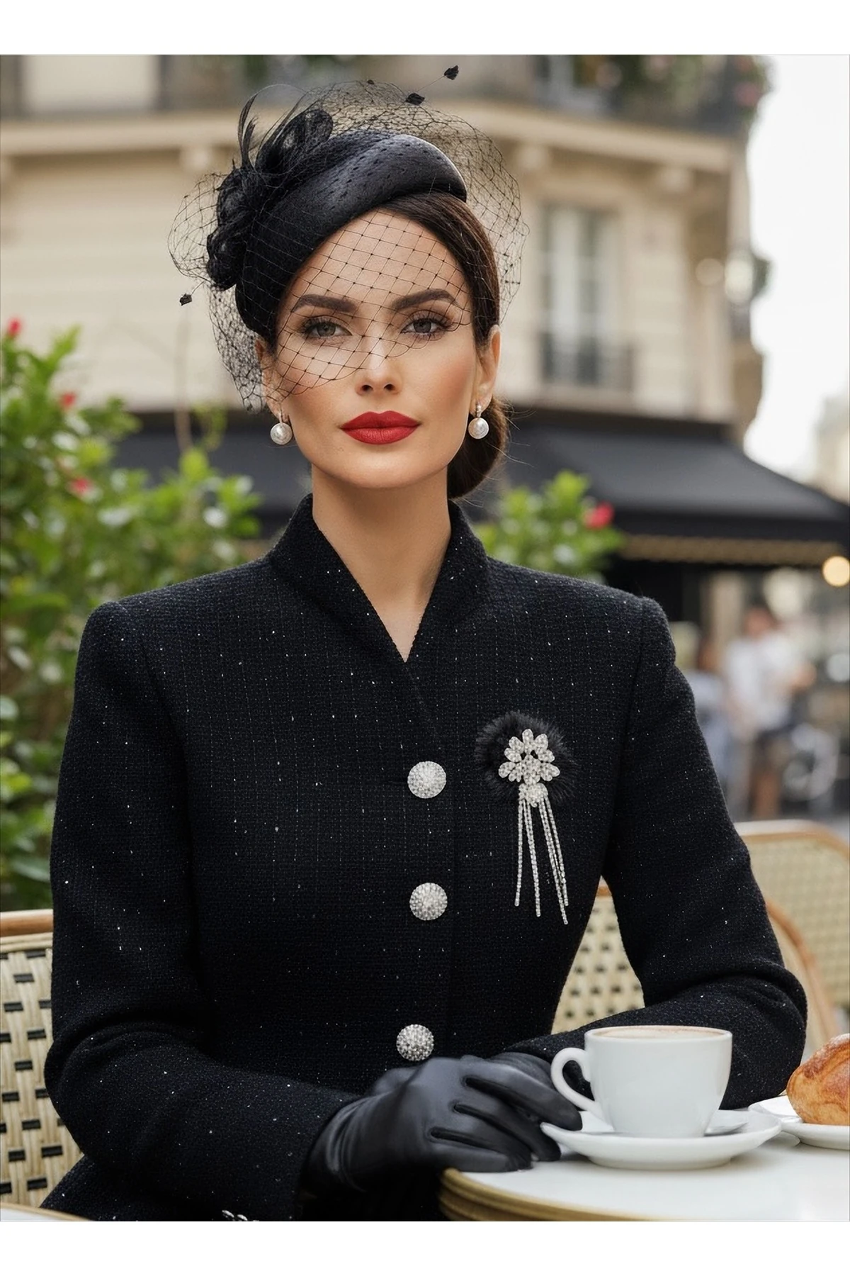 İthal Tüvit Kumaş Taş Ve Zincirli Broş Dahil Astarlı Düğme Detaylı Astarlı Özel Tasarım Takım - Siyah