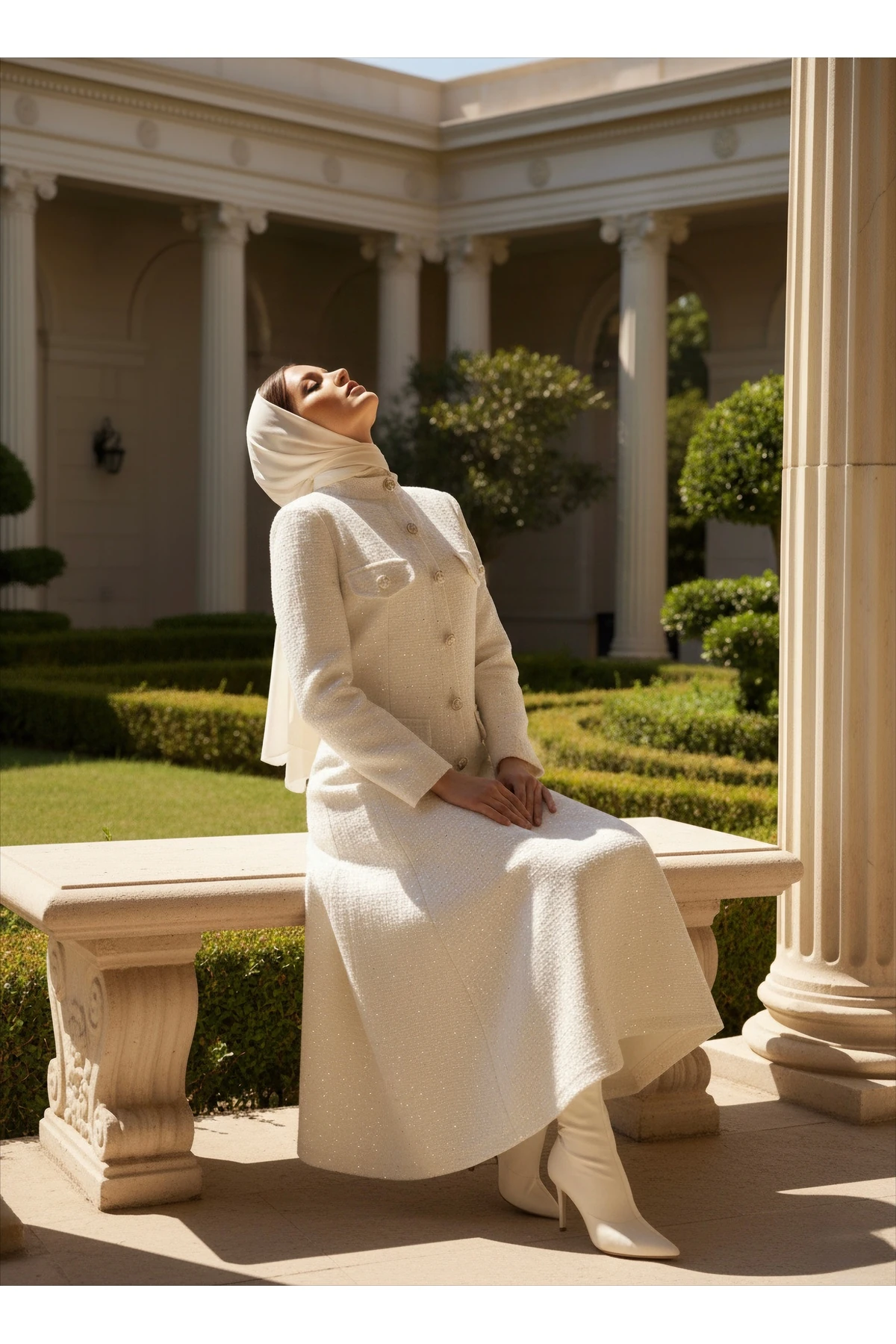 İthal Tüvit Kumaş Düğme Detaylı Astarlı Özel Tasarım Uzun Elbise