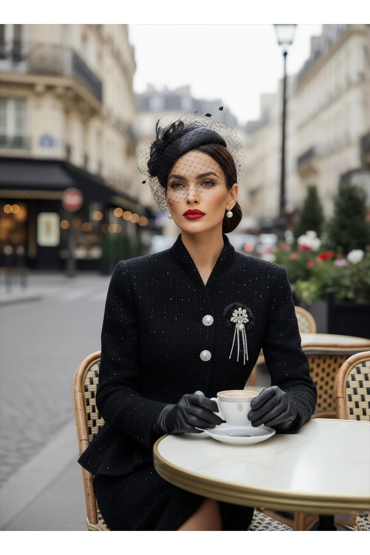 İthal Tüvit Kumaş Taş Ve Zincirli Broş Dahil Astarlı Düğme Detaylı Astarlı Özel Tasarım Takım - Siyah