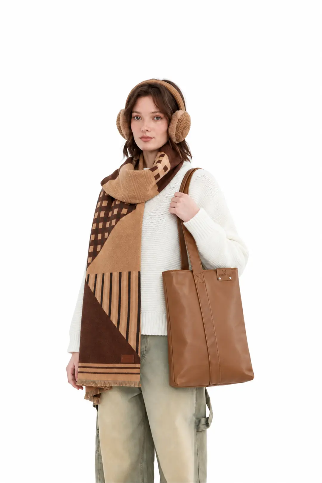 Hasle Çanta Knit Kulaklık Wayla Atkı Kombini
