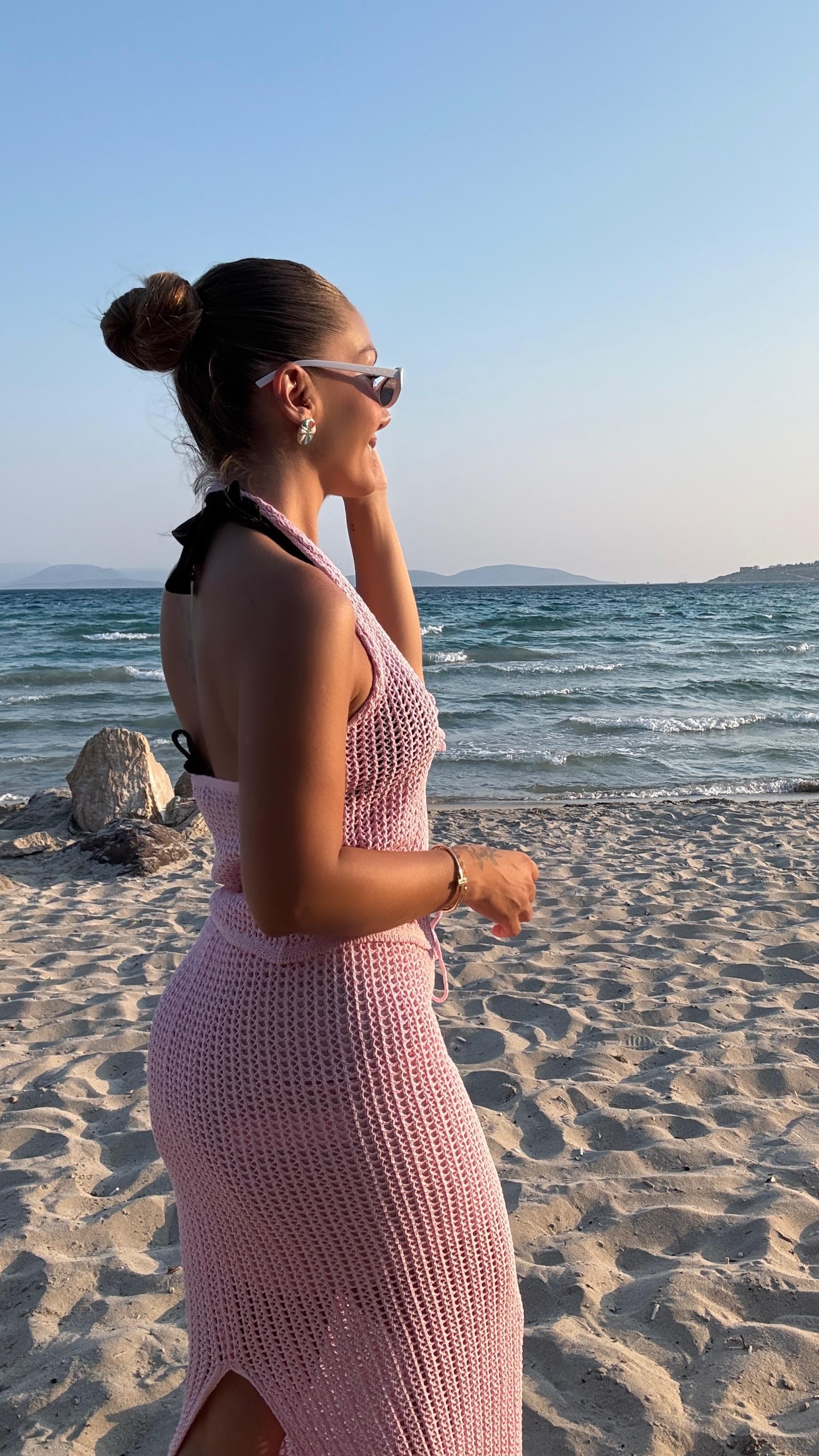 BLOSSIA PEMBE ÇİÇEKLİ TRİKO PLAJ TAKIM