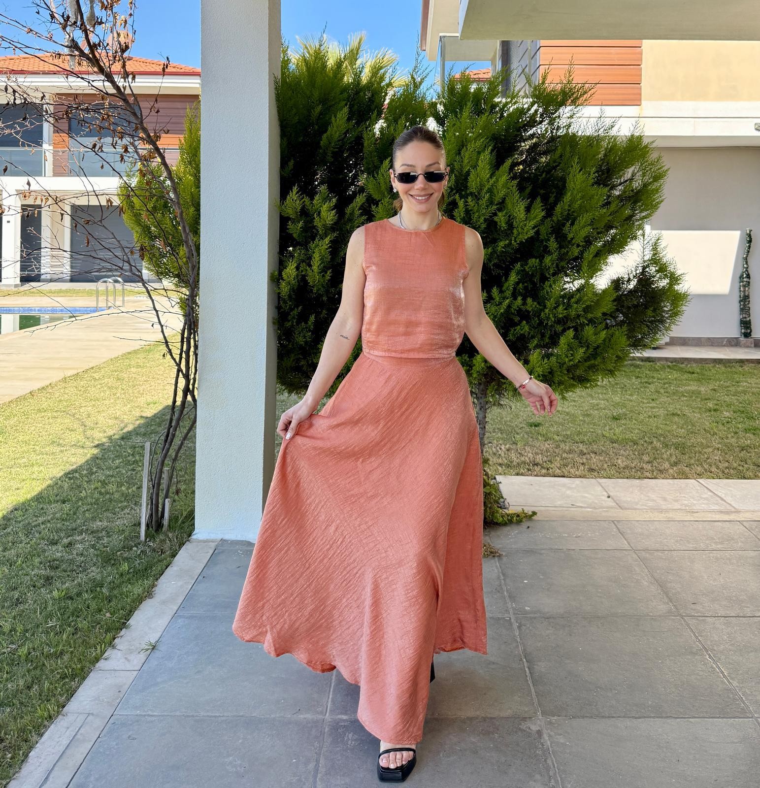 ELANOR TURUNCU PARLAK KUMAŞ ETEK TAKIM
