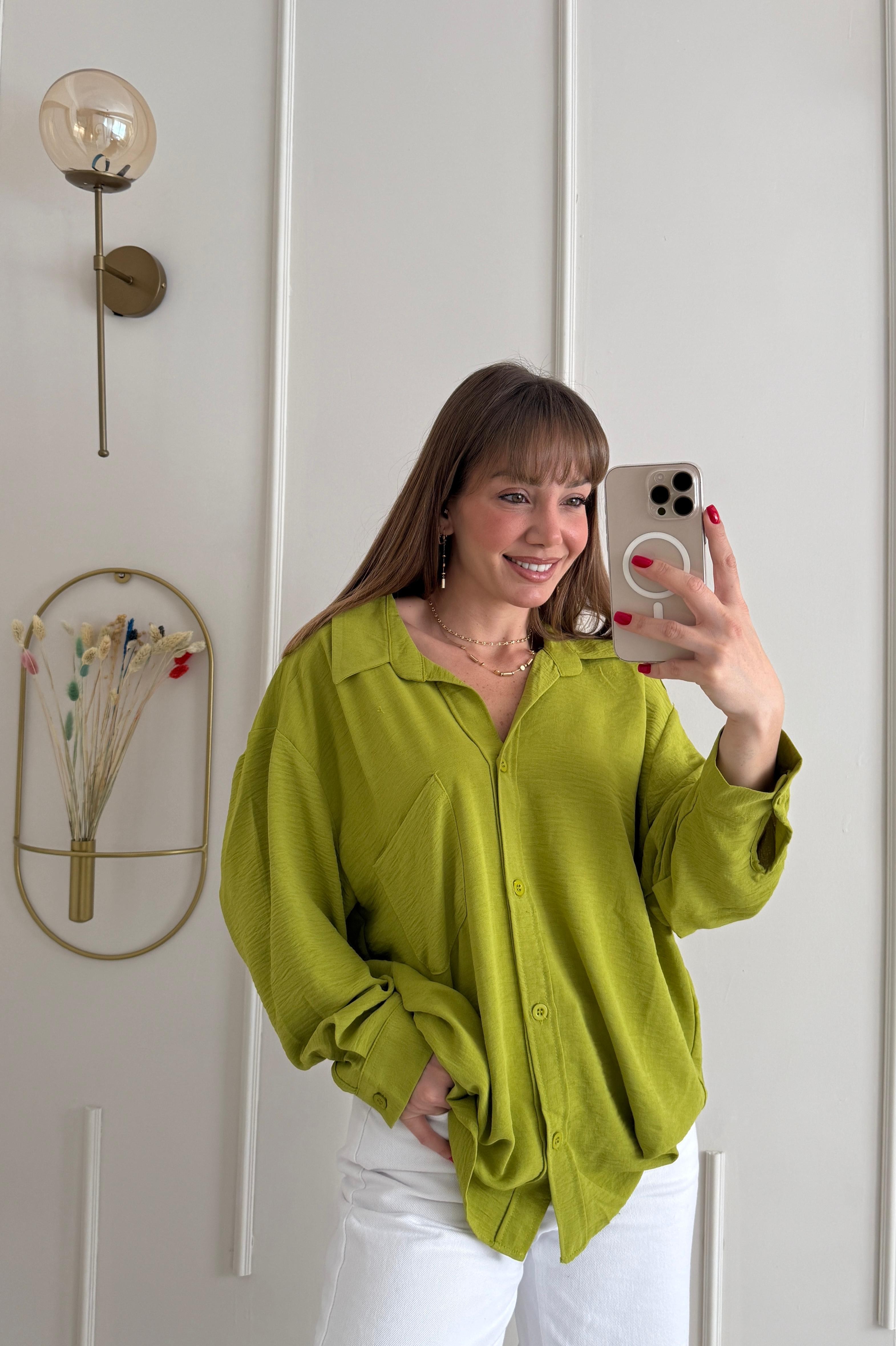 ZEYA YAĞ YEŞİLİ OVERSIZE GÖMLEK