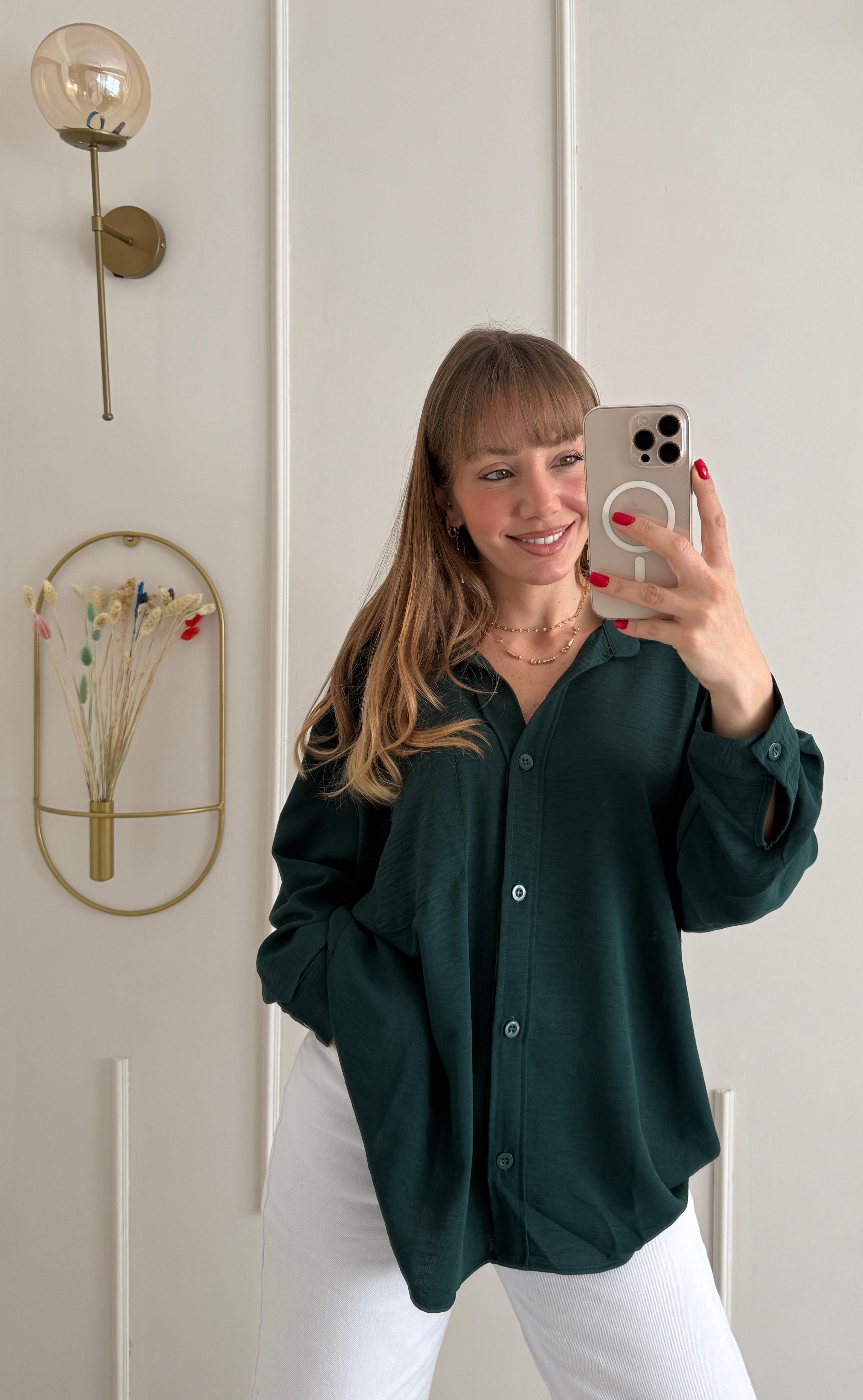 ZEYA ZÜMRÜK YEŞİLİ OVERSIZE GÖMLEK
