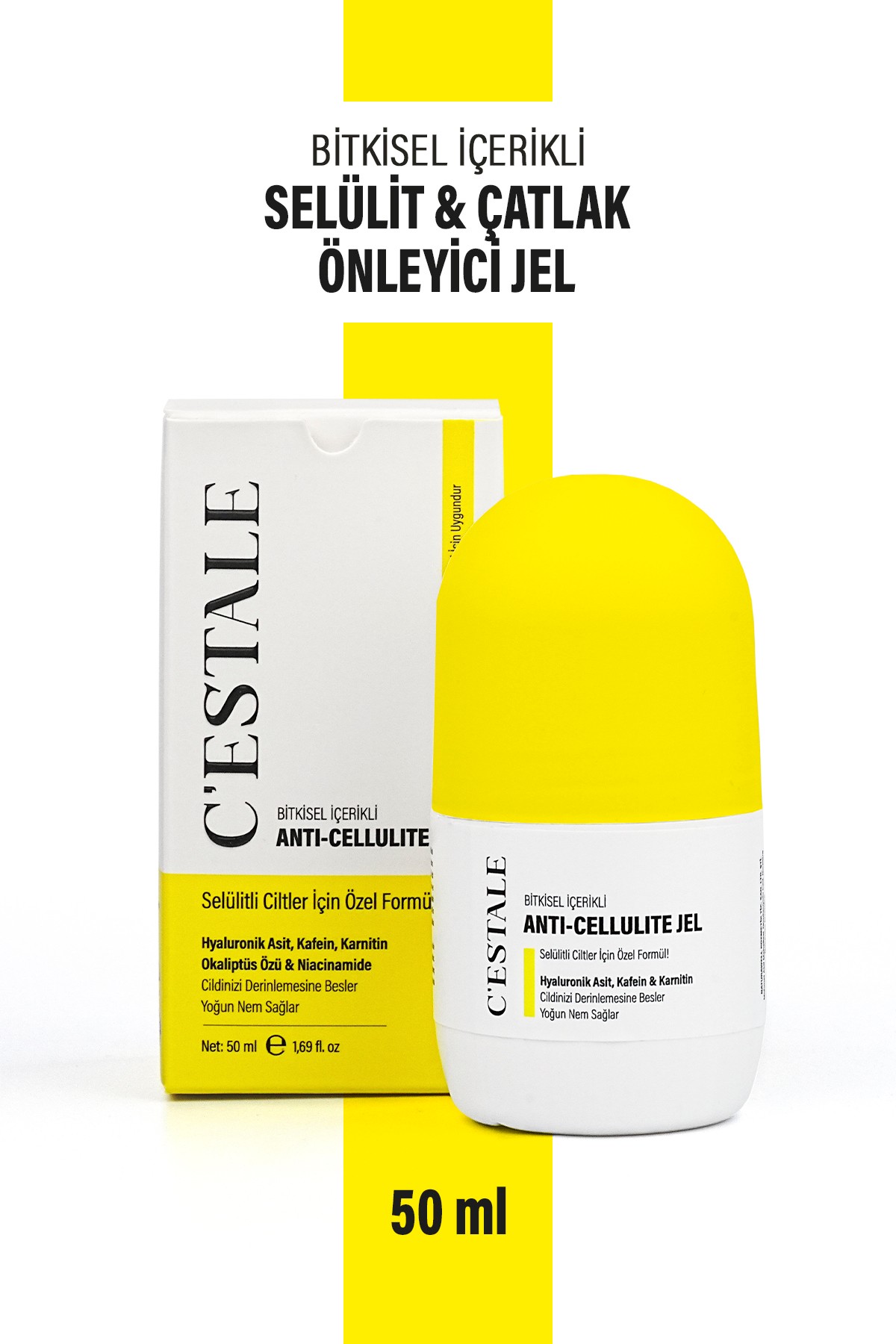 C’ESTALE Selülit Karşıtı Bitkisel Roll-On Masaj Jeli – Kafein & Karnitin – Sıkılaştırıcı Etki