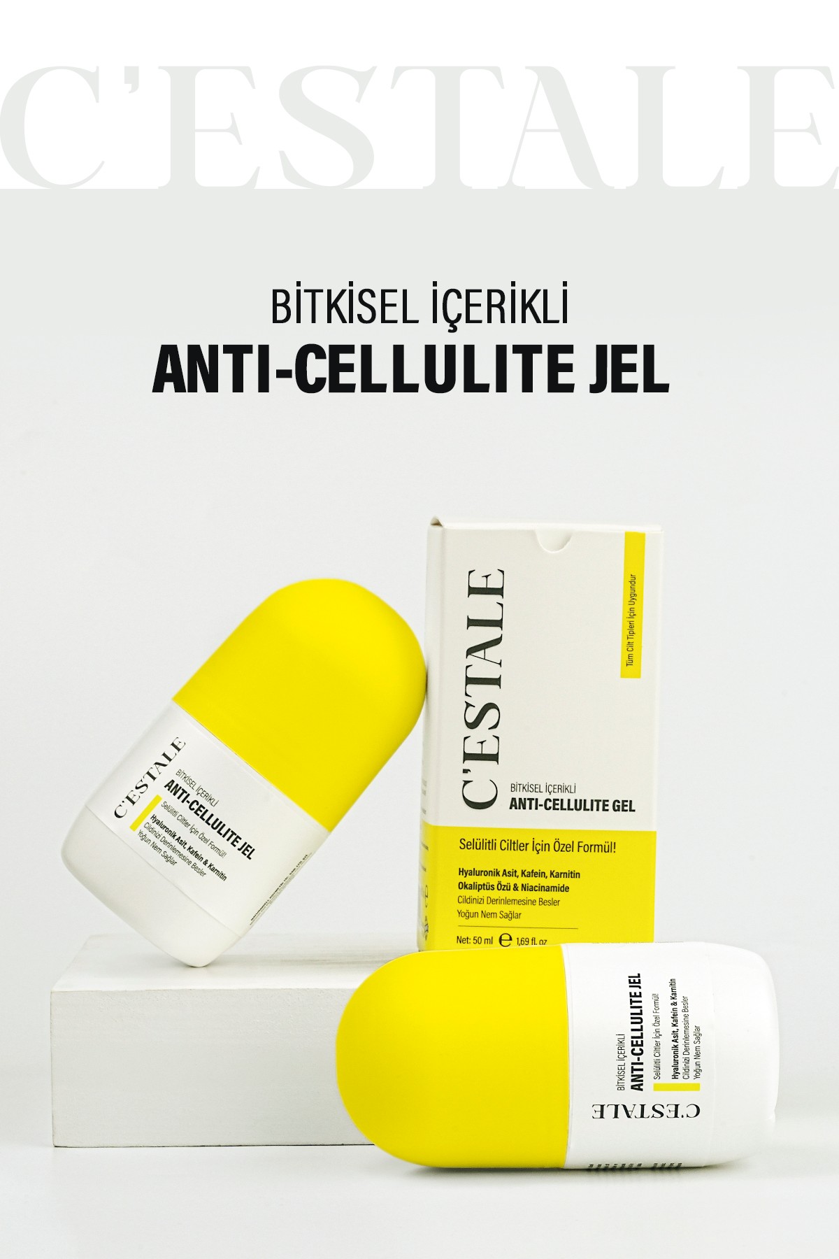 C’ESTALE Selülit Karşıtı Bitkisel Roll-On Masaj Jeli – Kafein & Karnitin – Sıkılaştırıcı Etki