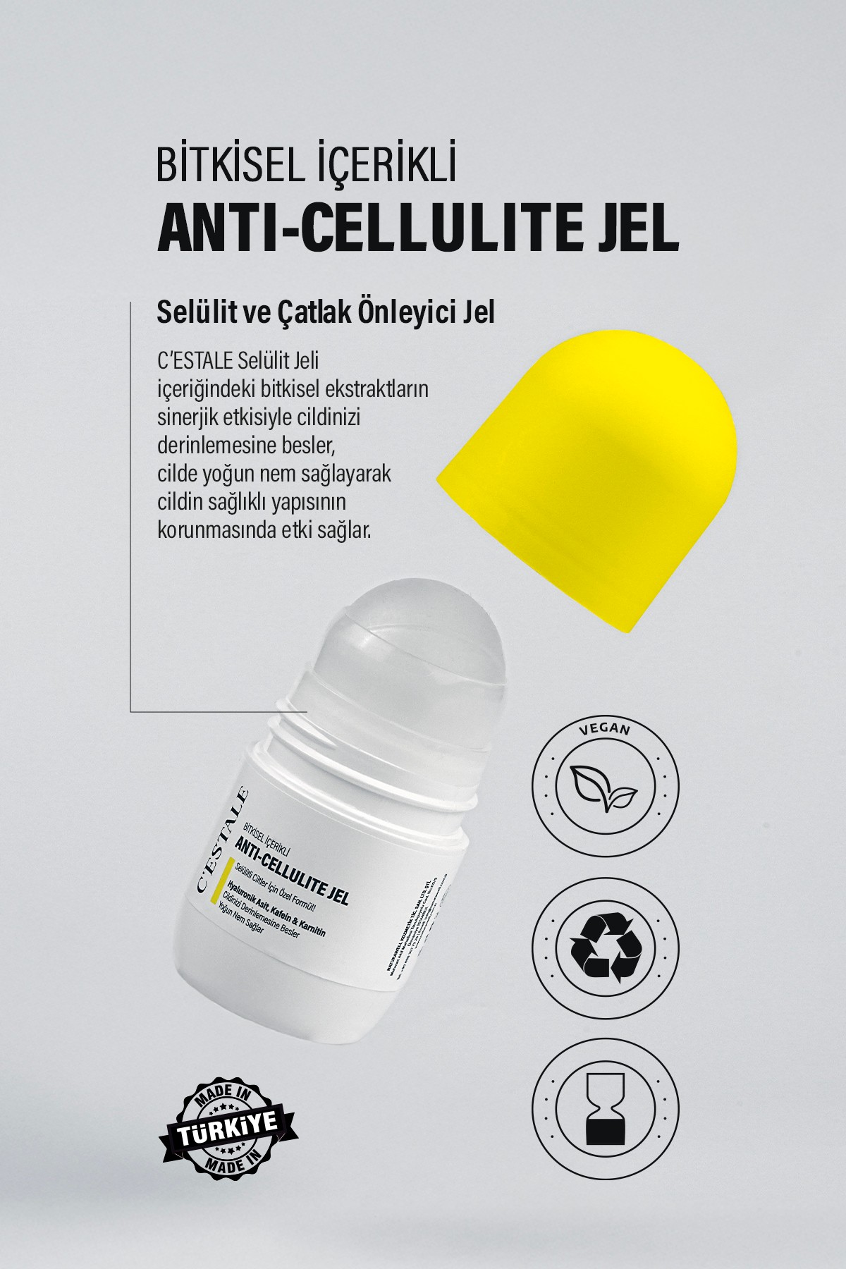 C’ESTALE Selülit Karşıtı Bitkisel Roll-On Masaj Jeli – Kafein & Karnitin – Sıkılaştırıcı Etki