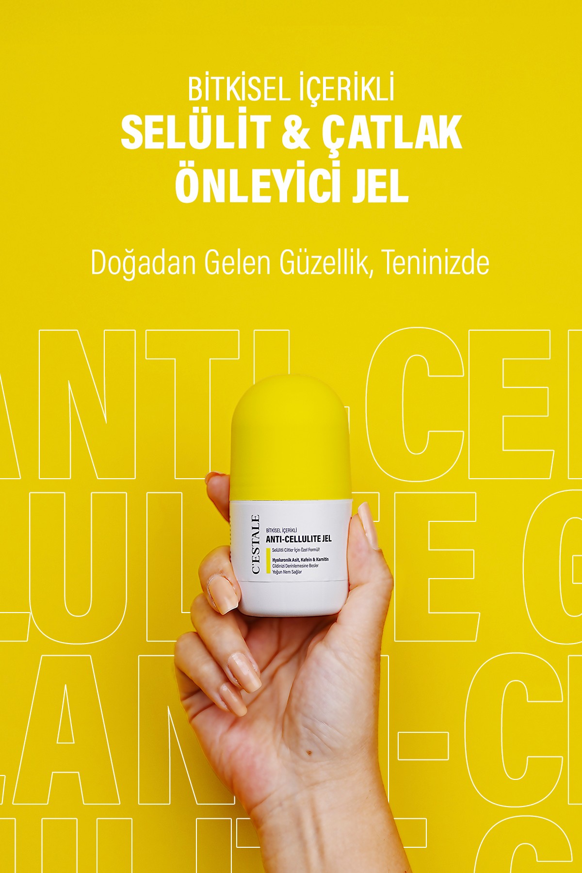 C’ESTALE Selülit Karşıtı Bitkisel Roll-On Masaj Jeli – Kafein & Karnitin – Sıkılaştırıcı Etki