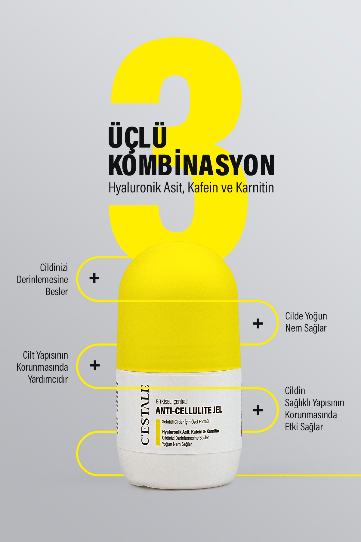C’ESTALE Selülit Karşıtı Bitkisel Roll-On Masaj Jeli – Kafein & Karnitin – Sıkılaştırıcı Etki