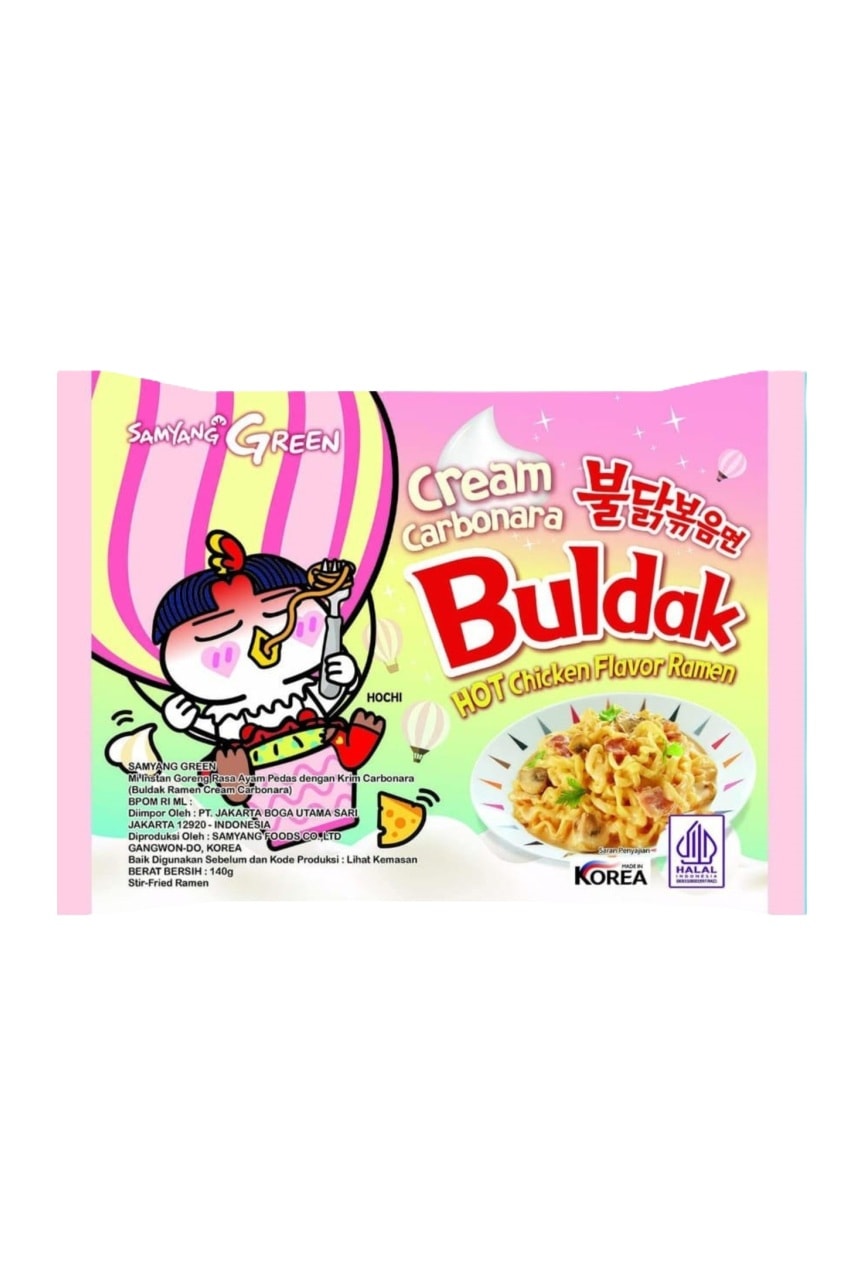Samyang Buldak rasa Ayam Pedas dengan Krim Carbonara- cream carbonara HOT Chicken Flavor Ramen 140 gr  HALAL Korea  1 Adet - Acılık seviyesi (lv) 6/10