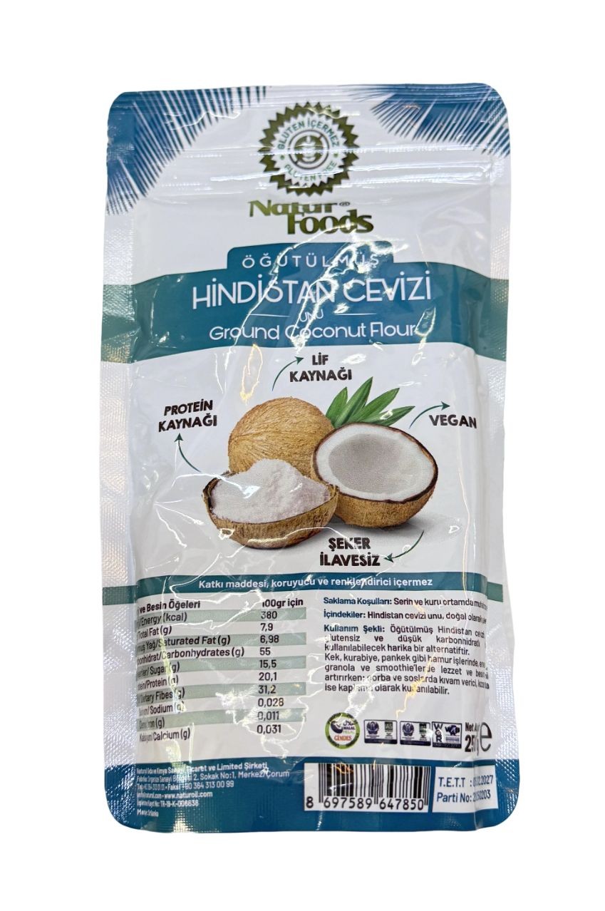 Natur Foods Graund Coconut Flour 250g Öğütülmüş Hindistan Cevizi Unu 1 paket
