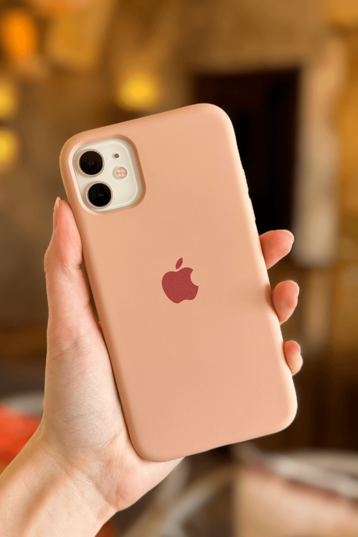 iPhone 11 Uyumlu Logolu Lansman Kılıf Pudra