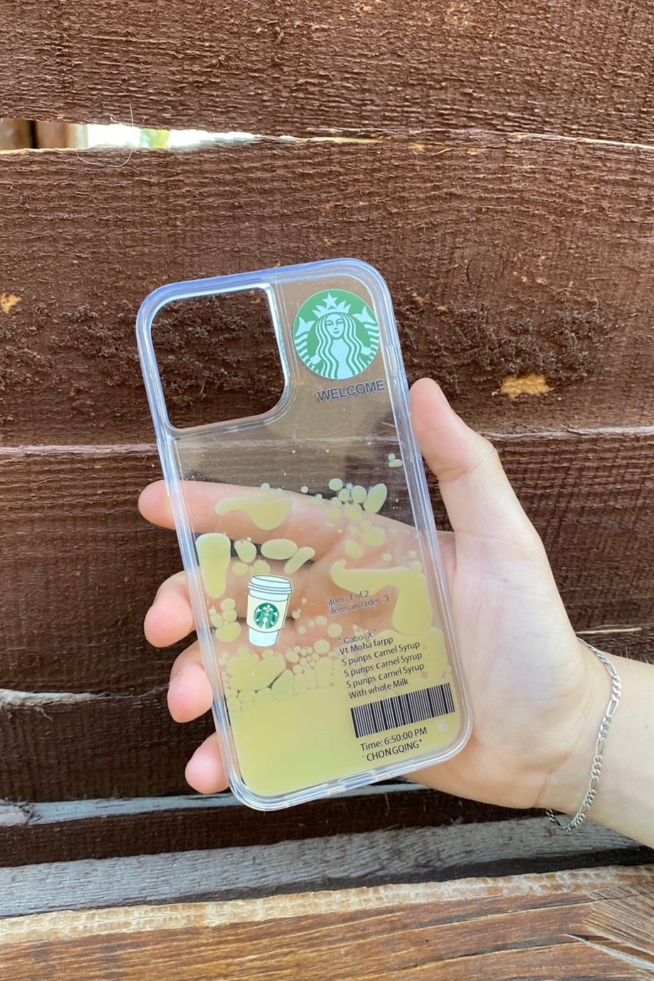 iPhone 13 Pro Max Starbucks Temalı Sulu Kılıf Açık Kahverengi