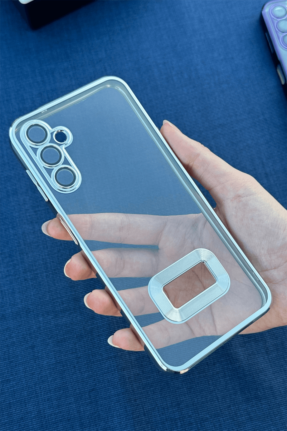 Galaxy A54 Uyumlu Logo Açık Elegance Kılıf Gümüş