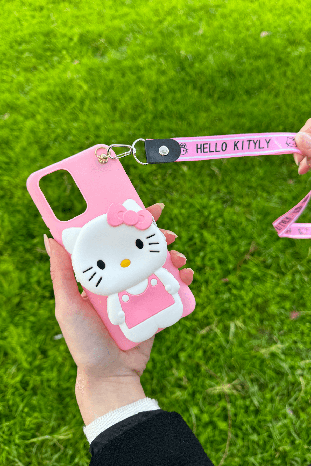 Galaxy A14 Uyumlu Emojili Askılı Çanta Kılıf Hello Kitty Figürlü Pembe