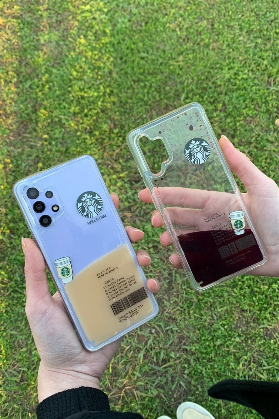 Galaxy A13 Uyumlu Starbucks Temalı Sulu Kılıf Açık Kahverengi