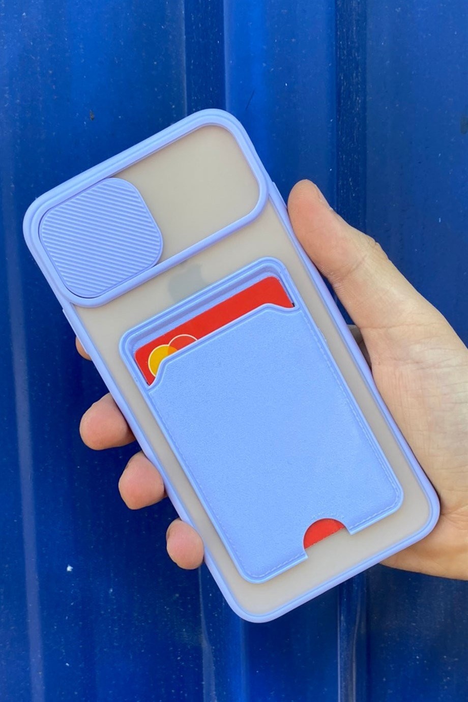 iPhone X Max / XS Max Uyumlu Kart Bölmeli Sürgülü Kılıf Lila