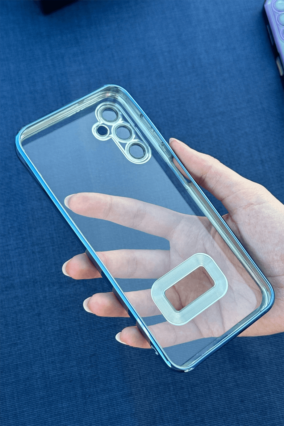 Galaxy A54 Uyumlu Logo Açık Elegance Kılıf Mavi