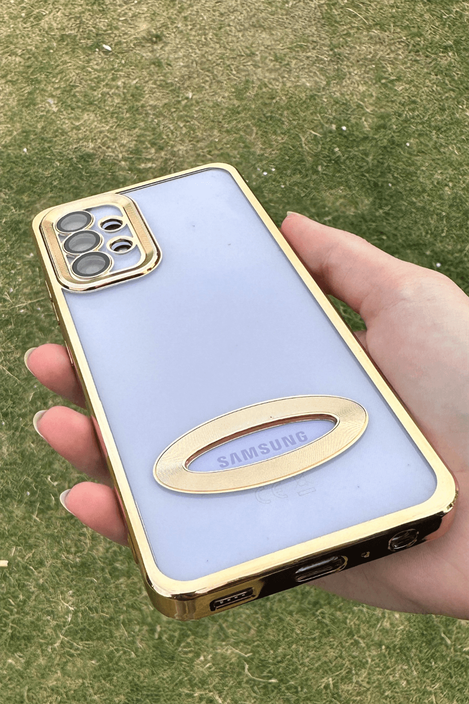 Galaxy A72 Uyumlu Logo Açık Elegance Kılıf Gold