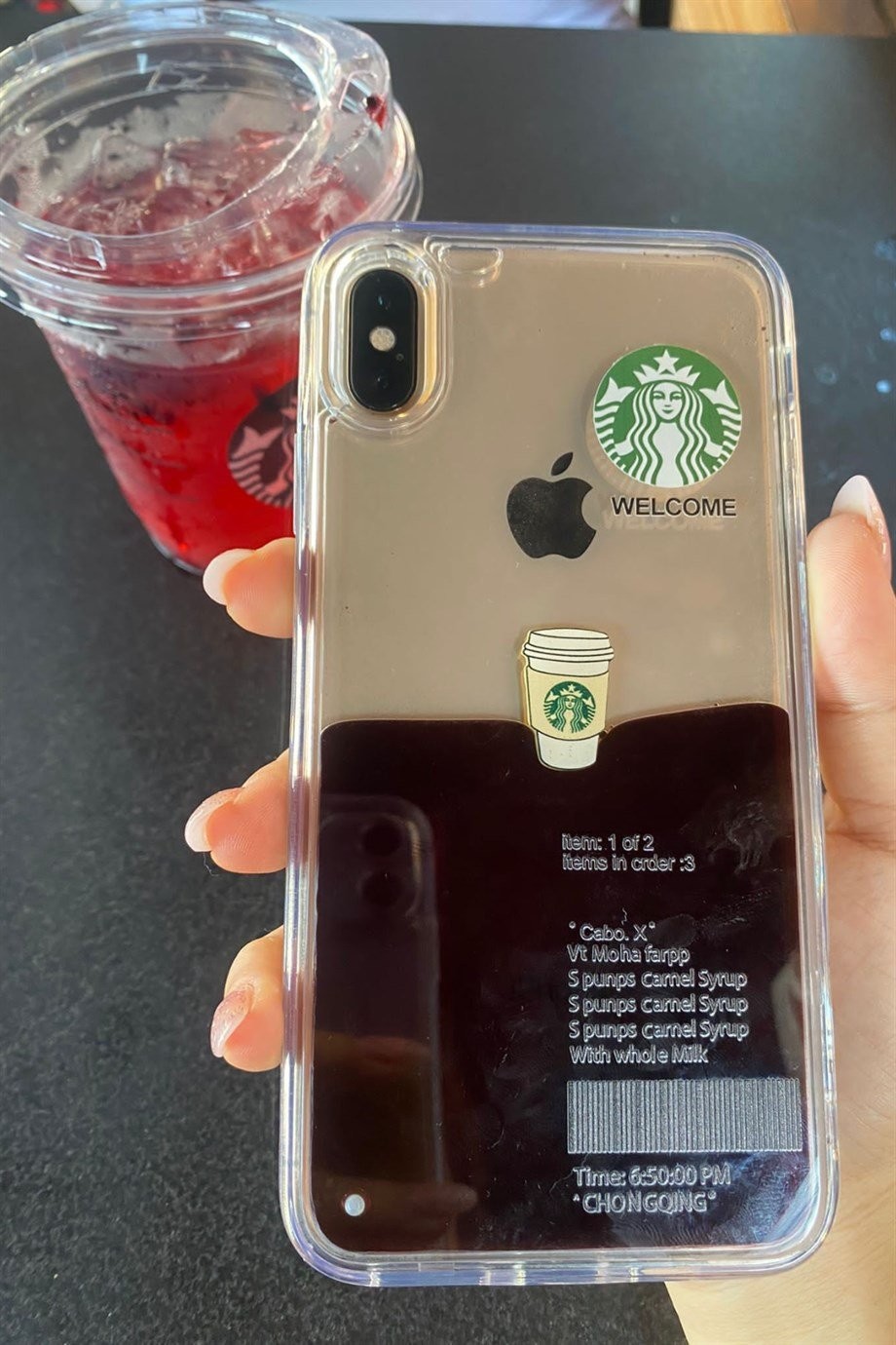 iPhone Xs Max Starbucks Temalı Sulu Kılıf Koyu Kahverengi