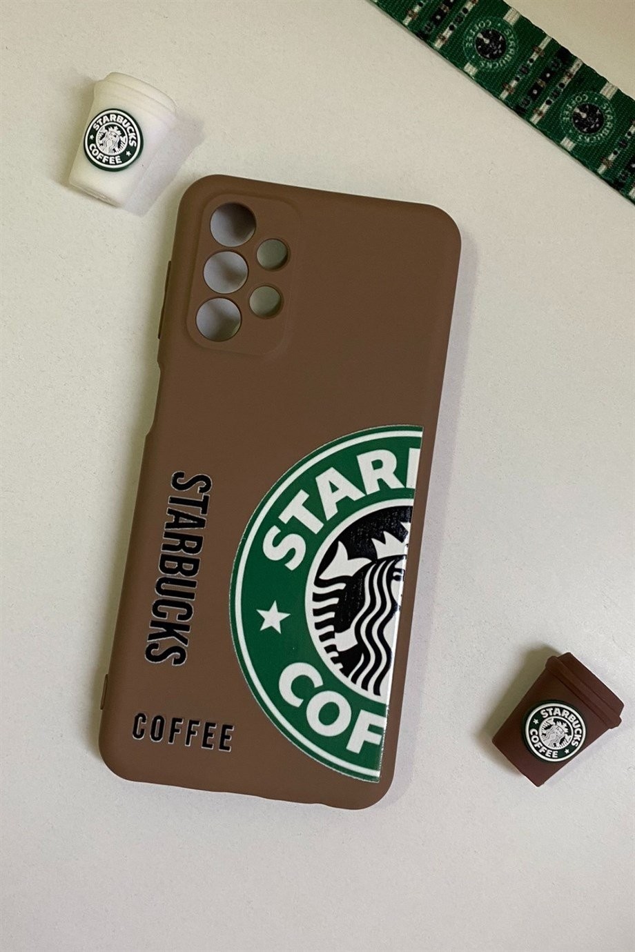 Samsung Galaxy A23 Starbucks Desenli Lansman Kılıf Kahverengi