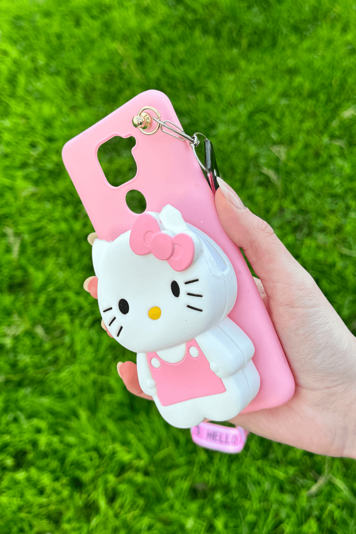 Redmi Note 9 Uyumlu Emojili Askılı Çanta Kılıf Hello Kitty Figürlü Pembe